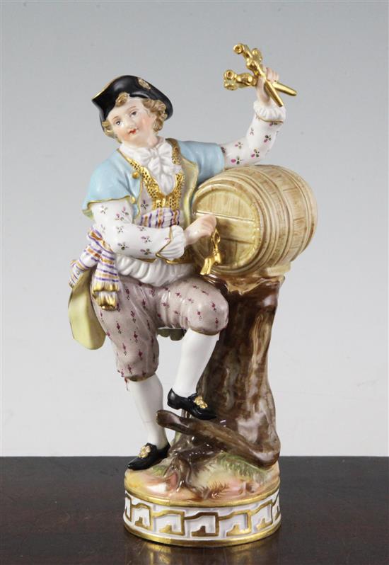 A Meissen figure of a young wine maker, late 19th century, after the model by Acier, 18cm